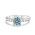 S925 sterling silver ring featuring a blue round moissanite in classic four-claw setting - Original Blue