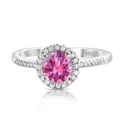 Elegant S925 silver ring with a large pink gemstone and sparkling halo pavé setting - Pink