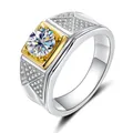 Two-tone 925 sterling silver men's ring with large moissanite and pave setting - Size 7 / Simulated Diamond