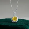 S925 sterling silver necklace featuring a round yellow moissanite pendant with halo - Gold Yellow