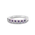 Macro detail of S925 sterling silver stamp and seven rainbow moissanite stones on ring - US Size 7 / AB Color