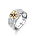 Men's S925 silver ring with 1ct champagne moissanite and adjustable band - Original Yellow