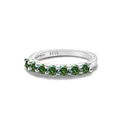 Detail of 925 sterling silver stamp and seven round green moissanite stones on the band - US Size 7 / Dark Green