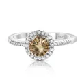 Elegant 925 sterling silver ring with champagne moissanite and micro-pave stones - Original Yellow