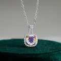 S925 sterling silver necklace featuring 1 carat moissanite with halo diamond setting - AB Color