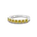 Macro shot of 925 sterling silver band with S925 hallmark and seven yellow round stones - US Size 7 / Gold Yellow