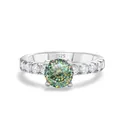 S925 sterling silver ring with large round moissanite and four-prong setting - Multicut Teal