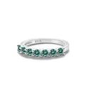 Macro shot of S925 sterling silver ring with seven prong-set blue-green gemstones - US Size 7 / Dark Teal