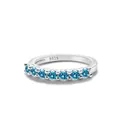 Close-up of S925 sterling silver ring with seven round blue moissanite stones - US Size 7 / Aqua