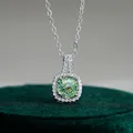 Elegant S925 sterling silver necklace with a brilliant 1 carat moissanite halo pendant - Multi-faceted Blue-Green