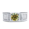 Classic 1ct moissanite ring in 925 sterling silver with geometric diamond accents - Size 8 / Yellow-Green