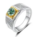 Men's 925 sterling silver ring featuring a round green moissanite in gold setting - Size 7 / Teal Moissanite