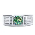 Classic 1ct Moissanite men ring in 925 sterling silver with sparkling side stones - Size 8 / Teal