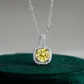 S925 sterling silver necklace with square halo 1 carat yellow moissanite pendant - Lemon Yellow