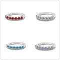 Elegant 925 sterling silver seven-stone row rings featuring four vibrant gemstone colors - US Size 7 / Grey Moissanite