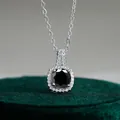 S925 sterling silver halo necklace featuring a round-cut black moissanite stone - Black