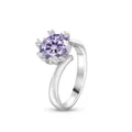 Bague en argent S925 avec moissanite violette de 2 carats et serti coeur à six griffes - Taille US 5 / Mauve Clair