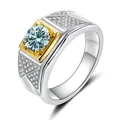 Men's 925 silver ring with blue moissanite and geometric triangle diamond accents - Size 7 / Blue Moissanite