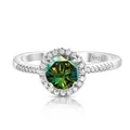 Green moissanite halo engagement ring in 925 sterling silver with a round-cut center stone - Dark Green