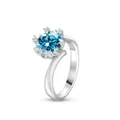 Bague en argent sterling S925 avec une moissanite bleue ronde de 2ct en serti flocon - Taille US 5 / Aqua