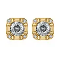Classic 925 silver square moissanite stud earrings with a gold-plated halo and six-prong setting - 0.5ct Gold Plated / 100-Facet Cut