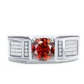 Classic sterling silver men's ring featuring a large round-cut red gemstone and side stones - Size 8 / Garnet Red