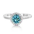Classic S925 sterling silver ring featuring a round blue moissanite in halo setting - Original Blue