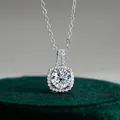 Classic S925 silver halo pendant necklace with a 1-carat brilliant moissanite stone - White