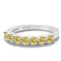 S925 sterling silver seven-stone ring featuring round yellow moissanite in prong setting - US Size 7 / Lemon Yellow
