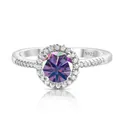 925 silver halo ring featuring a round purple gemstone and shimmering side diamonds - AB Color