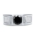 Classic 1ct black moissanite ring in 925 sterling silver with side diamond accents - Size 8 / Black