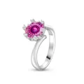 Bague en argent sterling S925 avec une moissanite rose ronde de 2 carats sertie couronne - Taille US 5 / Multi-faceted Pink