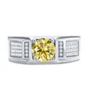 Men's 925 silver ring featuring a large round yellow moissanite stone in a wide band - Size 8 / Lemon Yellow