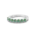 Elegant 925 sterling silver ring with seven prong-set round green moissanite stones - US Size 7 / Teal