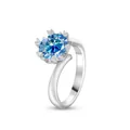 S925 Sterling Silber Schneeflockenring mit rundem blauem Moissanit-Edelstein - Saphirblau