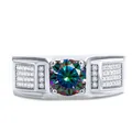 Classic 1 carat moissanite ring for men in S925 sterling silver with a round colorful stone - Size 8 / Rainbow