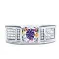 Classic 1 carat moissanite ring for men in 925 sterling silver with colorful main stone - Size 8 / AB Color