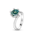 S925 Sterlingsilber Ring mit einem 2-Karat moissanit in blaugrüner Rundschliff - Blaugrün