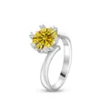S925 Sterling Silber Ring mit gelbem 2 Karat Moissanit im runden Kronenschliff-Stil - Goldgelb