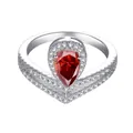 Exquisite silver drop crown ring featuring a pear-cut pink stone and V-shaped band - US Size 5 / Red
