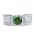 925 silver wide band ring with a large round green moissanite stone and diamond pavé - Size 8 / Dark Green