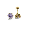 Orecchini a perno in argento 925 placcato oro con moissanite lavanda e castone a sei griffe - Viola Chiaro