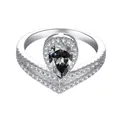 Silver crown ring with pear-cut gray moissanite and pave stones on white background - US Size 5 / Gray
