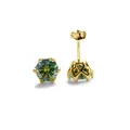 Orecchini in argento S925 placcato oro con moissanite verde tonda e castone a sei griffe - Verde Scuro
