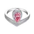 Exquisite S925 silver V-shaped ring with pear-cut pink moissanite and halo diamond setting - Pink