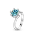 2 Karat himmelblauer Moissanit Ring mit Schneeflockenfassung aus S925 Sterlingsilber - Original Blau
