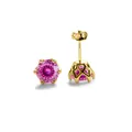 Orecchini a perno con moissanite rosa e montatura a corona in argento S925 dorato - Tagliata A Cento Spaghetti Rosa