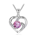 Detail of s925 silver heart necklace featuring a pink gemstone and delicate box chain - 925 Silver / Silver Pink