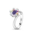S925 Silberring mit 2 Karat regenbogenfarbenem Moissanit in einer Blütenfassung - AB-Farbe