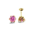 Orecchini a lobo in argento S925 placcato oro con moissanite rotonda rosa brillante - Rosa